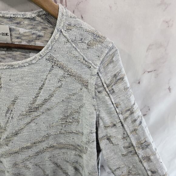 Nic + Zoe Top Womens Large Light Blue Linen Long Sleeve Round Neck Stripe - Picture 9 of 10